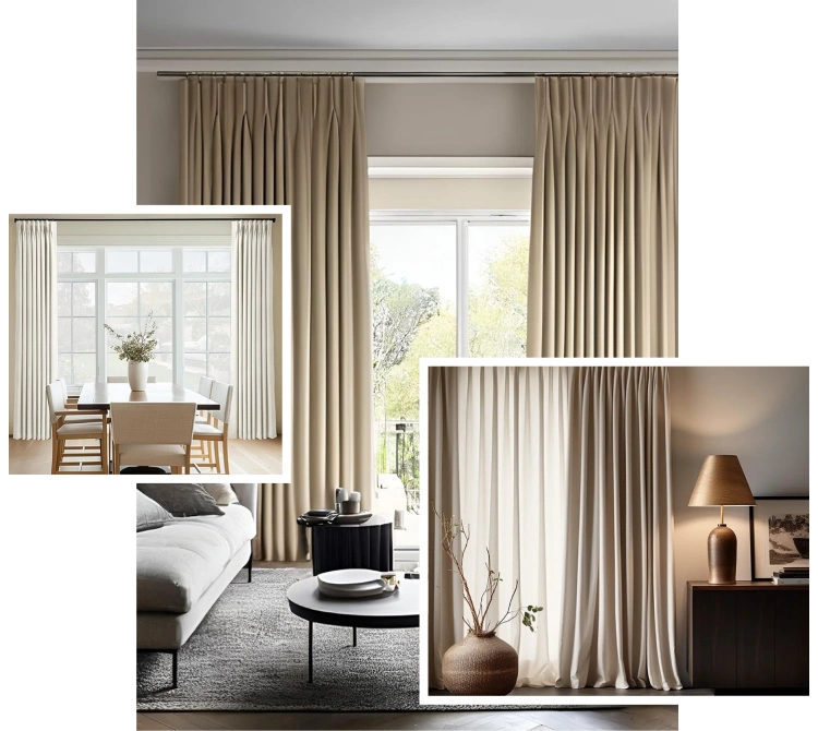 Living room pinch pleat curtains Dubai