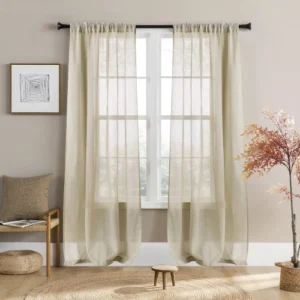 Sheer Curtain 2pcs Linen Striped Tulle Drapery