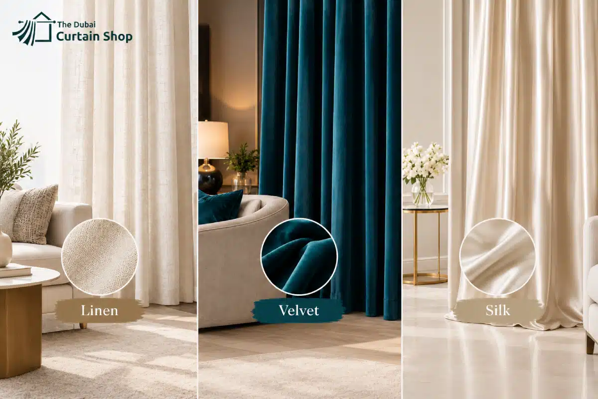 Curtain Fabric Guide: Linen vs Velvet vs Silk – Which One Suits Your Dubai Home? 1 curtain fabric guide linen vs velvet vs silk